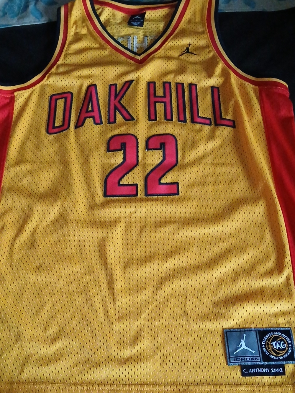 Jordan Oak Hill #22 Yellow and Red Basketball Jersey